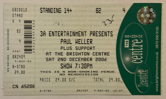Paul Weller Original Unused Concert Ticket Brighton Centre 2nd Dec 2006