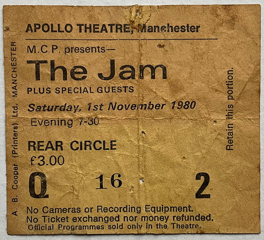 Jam Original Used Concert Ticket Apollo Theatre Manchester 1st Nov 1980