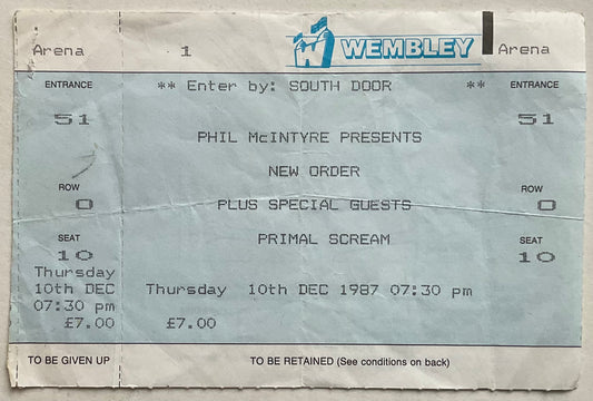 Joy Division New Order Original Unused Concert Ticket Wembley Arena London 1987