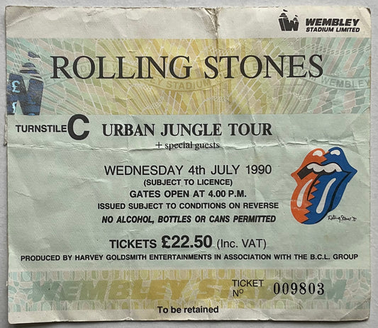 Rolling Stones Original Used Concert Ticket Wembley Stadium London 4th July 1990