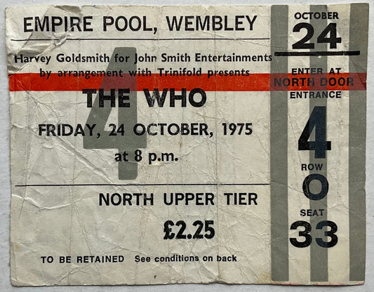 Who Original Used Concert Ticket Empire Pool Wembley London 24th Oct 1975
