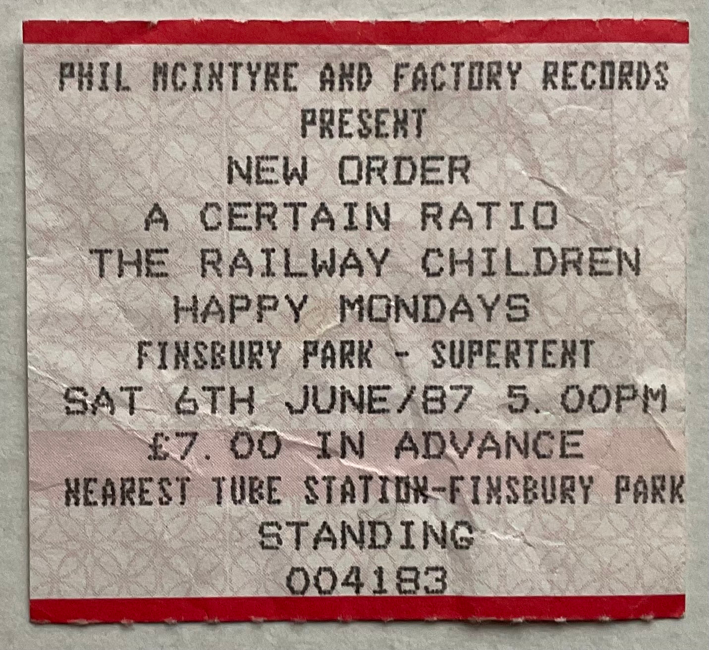 New Order Happy Mondays Original Used Concert Ticket Finsbury Park London 6th Jun 1987