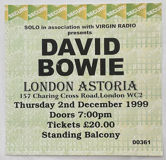 David Bowie Original Used Concert Ticket Astoria London 2nd Dec 1999