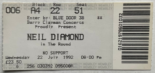 Neil Diamond Original Used Concert Ticket Wembley Arena London 22nd Jul 1992