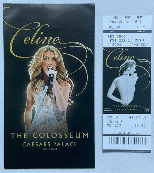 Celine Dion Original Unused Concert Ticket & Envelope Caesars Palace Las Vegas 15th Mar 2013