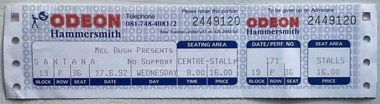 Santana Original Unused Concert Ticket Hammersmith Odeon London 17th June 1992