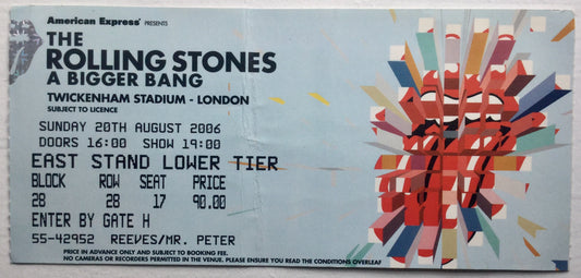 Rolling Stones Original Used Concert Ticket Twickenham Stadium London 20th Aug 2006