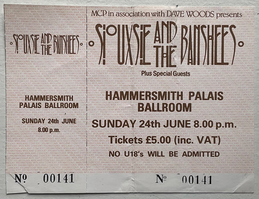 Siouxsie & The Banshees Original Unused Concert Ticket Hammersmith Palais Ballroom London 25th June 1984