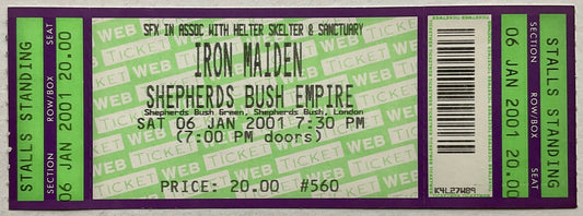 Iron Maiden Original Unused Concert Ticket Shepherds Bush Empire London 6th Jan 2001