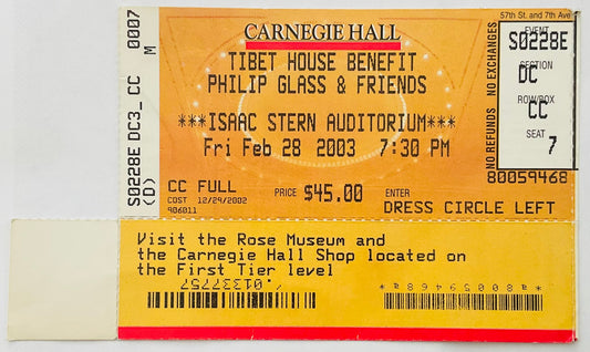 David Bowie Original Used Concert Ticket Carnegie Hall New York 28th Feb 2003