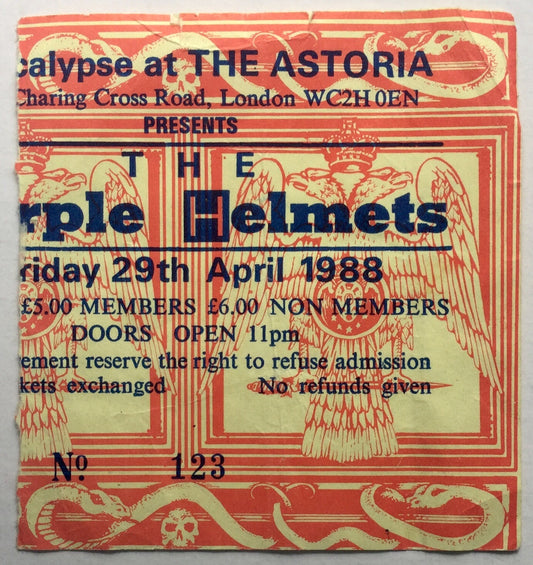 Stranglers Purple Helmets Original Used Concert Ticket Astoria London 29th Apr 1988