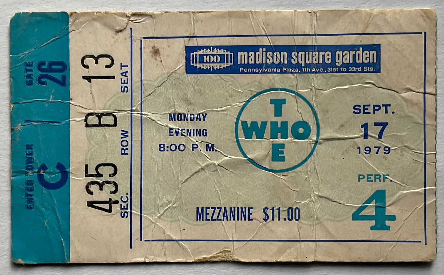Who Original Used Concert Ticket Madison Square Garden New York 17th Sep 1979