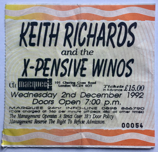 Rolling Stones Keith Richards Original Used Concert Ticket Marquee Club London 2nd Dec 1992