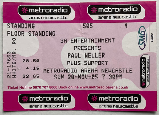 Paul Weller Original Used Concert Ticket Metroradio Arena Newcastle 20th Nov 2005