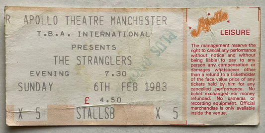 Stranglers Original Used Concert Ticket Apollo Theatre Manchester 6th Feb 1983