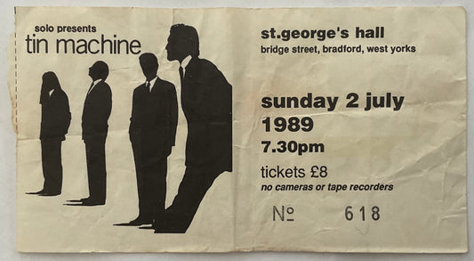 David Bowie Tin Machine Original Used Concert Ticket St Georges Hall Bradford 2nd Jul 1989