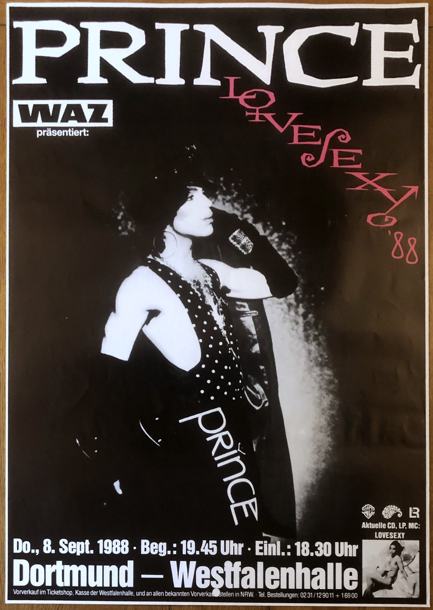 Prince Original Concert Tour Gig Poster Westfalenhalle Dortmund 8th Sept 1988