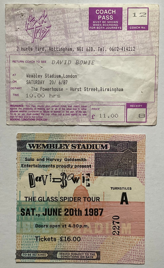 David Bowie Original Used Concert & Coach Ticket Wembley Stadium London 20th June 1987