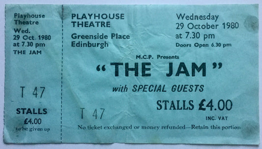 Jam Original Unused Concert Ticket Playhouse Theatre Edinburgh 29th Oct 1980