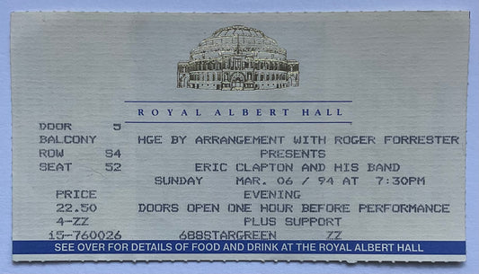 Eric Clapton Original Used Concert Ticket Royal Albert Hall London 6th March 1994