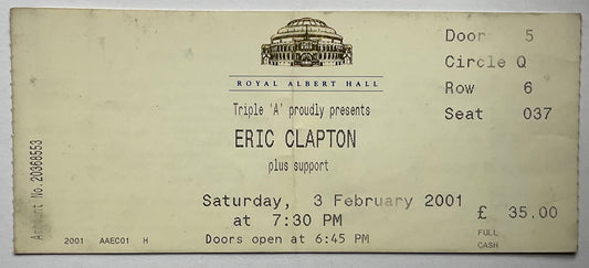 Eric Clapton Original Used Concert Ticket Royal Albert Hall London 3rd Feb 2001