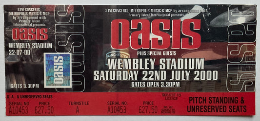 Oasis Original Unused Concet Ticket Wembley Stadium London 22nd July 2000