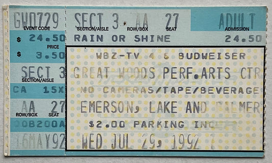 Emerson Lake & Palmer Original Used Concert Ticket Great Woods Center of Performing Arts Mansfield 29th Jul 1992