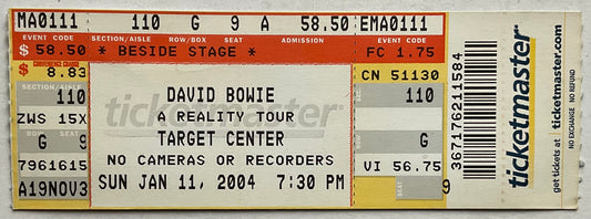 David Bowie Unused Concert Ticket Target Center Minneapolis 11th Jan 2004