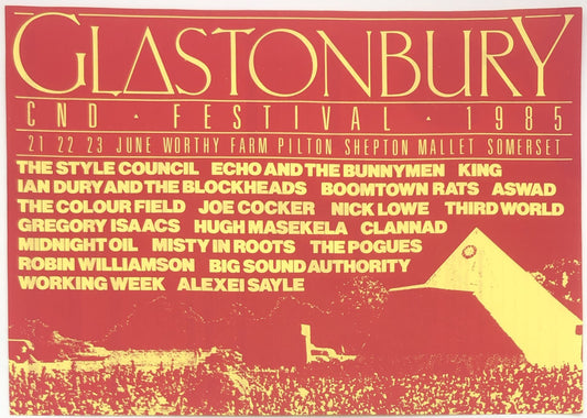 Style Council Ian Dury Original Concert Handbill Flyer Glastonbury Festival 21st-23rd Jun 1985