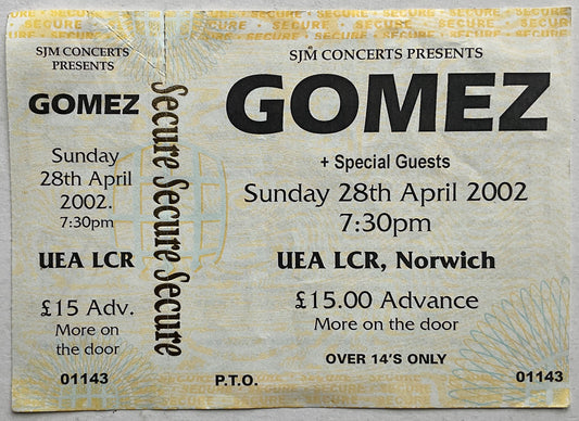 Gomez Original Unused Concert Ticket UEA Norwich 28th Apr 2002