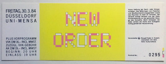 New Order Original Unused Concert Ticket Philipshalle Düsseldorf 30th Mar 1984