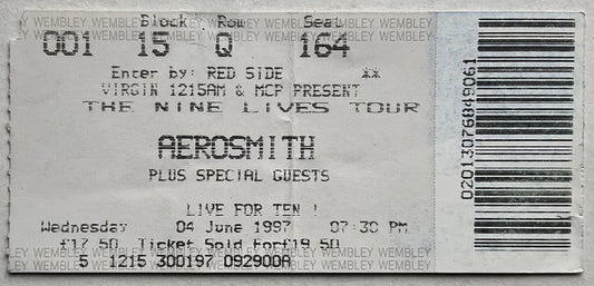 Aerosmith Original Concert Ticket Wembley Arena London 4th Jun 1997