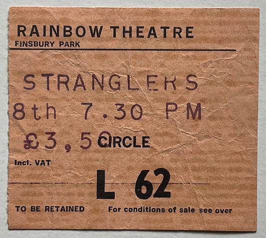 Stranglers Original Used Concert Ticket Rainbow Theatre London 8th July 1980