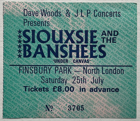 Siouxsie & The Banshees Original Concert Ticket Finsbury Park London 25th Jul 1987