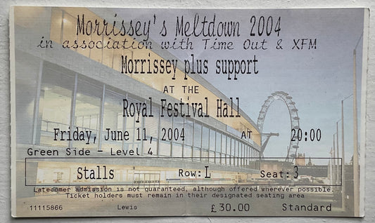Morrissey Original Used Concert Ticket Royal Festival Hall London 11th June 2004