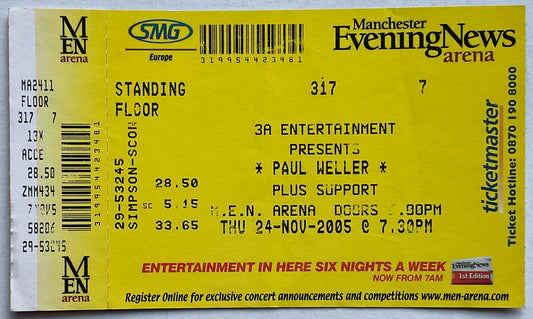 Paul Weller Original Unused Concert Ticket MEN Arena Manchester 24th Nov 2005