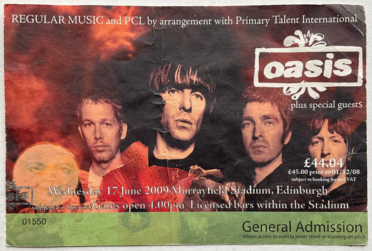 Oasis Original Used Concert Ticket Murrayfield Stadium Edinburgh 17th June 2009