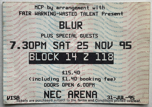 Blur Original Used Concert Ticket NEC Arena Birmingham 25th Nov 1995