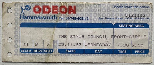 Style Council Original Concert Ticket Hammersmith Odeon London 25th Nov 1987