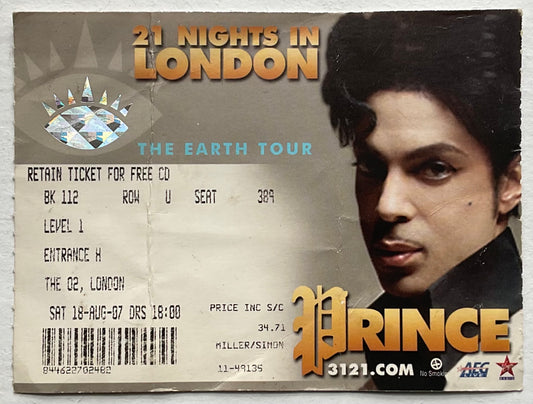 Prince Original Used Concert Ticket O2 Arena London 18th Aug 2007