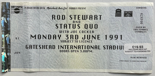 Rod Stewart Status Quo Original Used Ticket Gateshead International Stadium 3rd Jun 1991