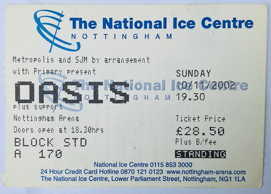 Oasis Original Used Concert Ticket National Ice Centre Nottingham 10th Nov 2002