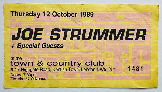 Clash Joe Strummer Original Used Concert Ticket Town & Country Club London 12th Oct 1989