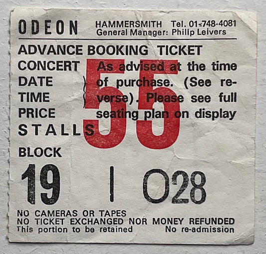 Siouxsie & the Banshees Original Used Concert Ticket Hammersmith Odeon London 26th Oct 1985