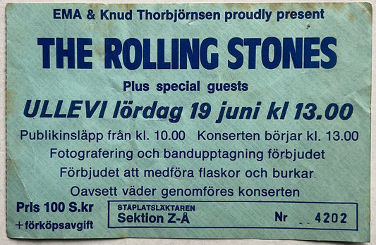 Rolling Stones Original Used Concert Ticket Ullevi Stadium Gothenburg 19th Jun 1982
