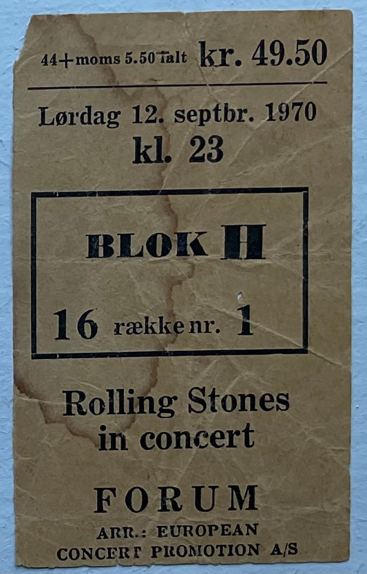 Rolling Stones Original Used Concert Ticket The Forum Copenhagen 12th Sept 1970