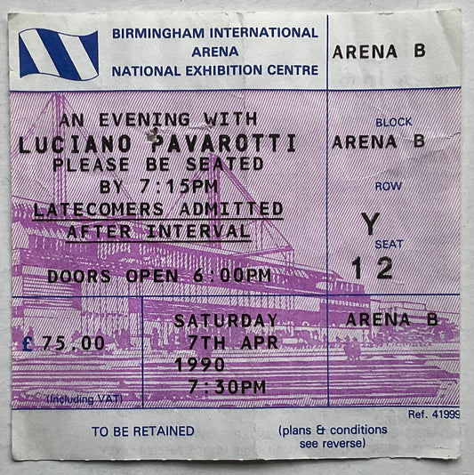 Luciano Pavarotti Original Used Concert Ticket NEC Arena Birmingham 7th Apr 1990