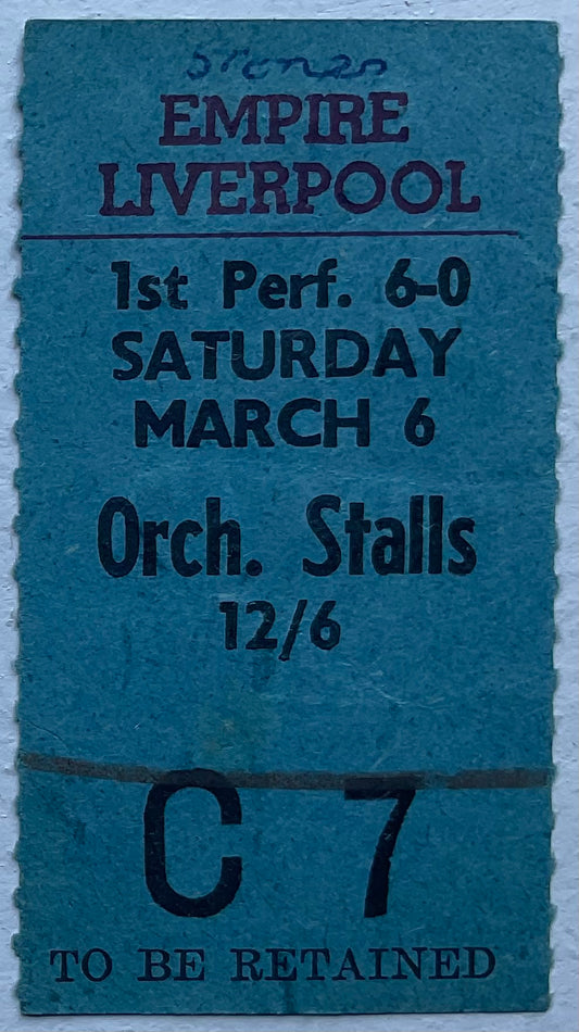 Rolling Stones Original Used Concert Ticket Empire Theatre Liverpool 6th Mar 1964
