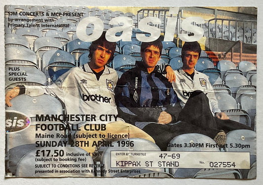 Oasis Original Used Concert Ticket Manchester City Football Club 28th April 1996
