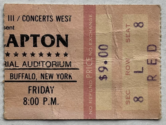 Eric Clapton Original Used Concert Ticket Buffalo Memorial Auditorium New York 1st Jun 1979